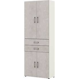 Home Kantoorkast TEMPIO, van hout, 4 deuren, 2 laden, 6 OH, B 800 x D 340 x H 2130 mm, wit/beton