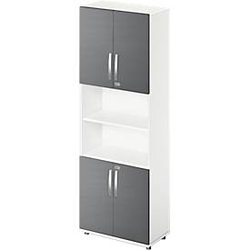 Schäfer Shop Select Schäfer Shop  Select Combikast LOGIN, boven- en onderaan 2 ordnerhoogten met deur, Midden archiefrek, B 800 x D 420 x H 2196 mm, wit/grafiet