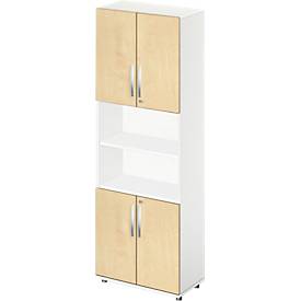 Schäfer Shop Select Schäfer Shop  Select Combikast LOGIN, boven- en onderaan 2 ordnerhoogten met deur, Midden archiefrek, B 800 x D 420 x H 2196 mm, wit/esdoornpatroon
