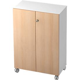 TOPAS LINE rolkast, 3 dossierhoogtes, afsluitbare deuren, decor wit/eiken
