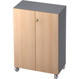 TOPAS LINE rolkast, 3 dossierhoogtes, afsluitbare deuren, grafiet/eiken decor