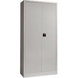 Schäfer Shop Pure universele kast, 5 OH, 4 legborden, afsluitbaar, B 950 x D 400 x H 1935 mm, staal, alu wit 9006/wit RAL 9006