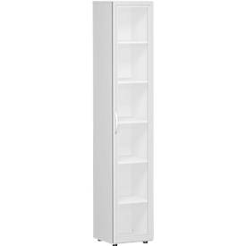Archiefkast ALICANTE, 6 ordnerhoogten, 5 legborden, glasdeur rechts, B 400 x D 400 x H 2160 mm,
