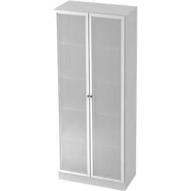 Archiefkast met glazen deuren ULM, 5 ordnerhoogten, B 800 x D 420 x H 2004 mm, lichtgrijs