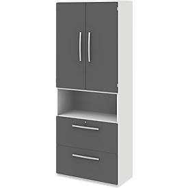 Archiefkast BARI, 6 ordnerhoogten, 2 deuren, 2 hangmappensystemen, centrale vergrendeling, B 819 x D 430 x H 2174 mm, wit/antraciet