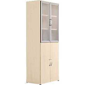 Combikast PALENQUE, 6 OH, hout/glas deuren, B 800 x D 420 x H 2160 mm, esdoorn