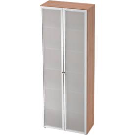 Glasdeurkast TOPAS LINE, 6 dossierhoogtes, B 800 mm, notendecor