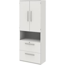 Archiefkast BARI, 6 ordnerhoogten, 2 deuren, 2 hangmappensystemen, centrale vergrendeling, B 819 x D 430 x H 2174 mm, wit