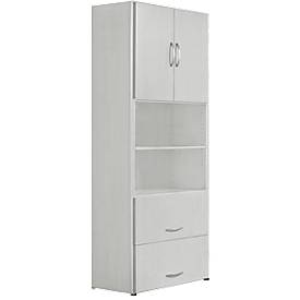Combikast PALENQUE, 6 ordnerhoogten, houten deuren, hangmappenlade, B 800 x D 420 x H 2160 mm, lichtgrijs
