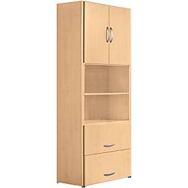 Combikast PALENQUE, 6 ordnerhoogten, houten deuren, hangmappenlade, B 800 x D 420 x H 2160 mm, beuken