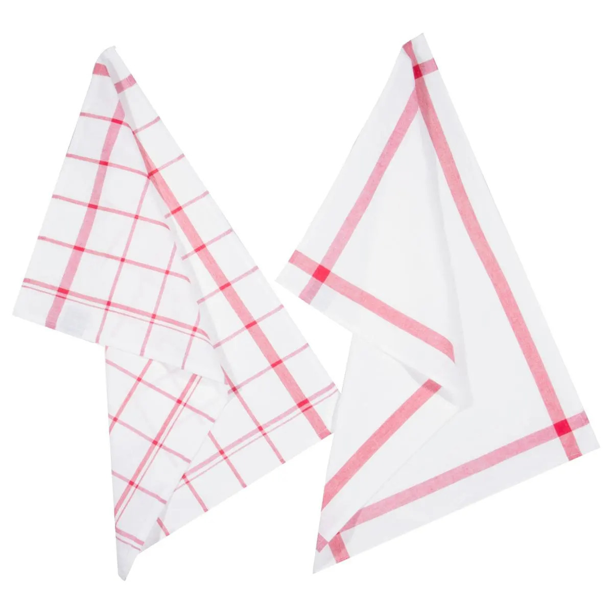 Atmosphera Theedoek Traditioneel - set van 2x stuks - rood/wit- motief - katoen - 70 x 45 cm -