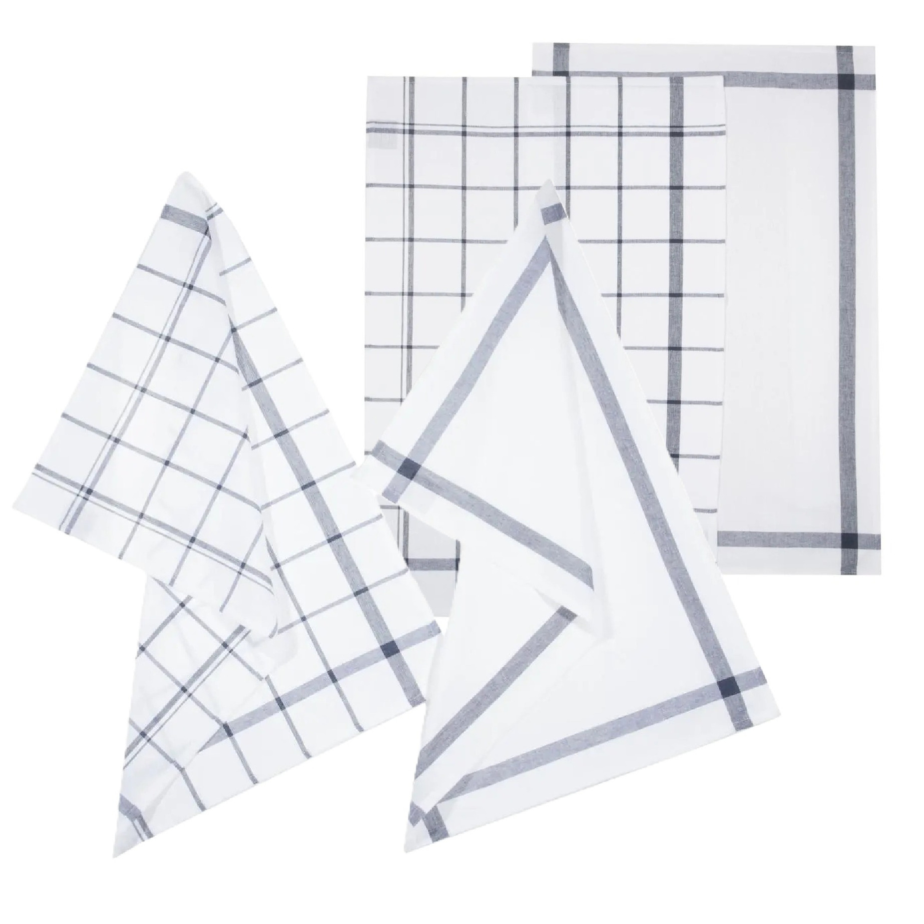 5five Theedoek Traditioneel - set van 4x stuks - blauw/wit- motief - katoen - 70 x 45 cm -