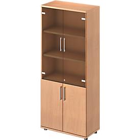 Schäfer Shop Genius combikast TETRIS WOOD, 5 OH, H 1910 mm glas- en draaideuren, hoogte incl. glijders, beukenhout afwerking