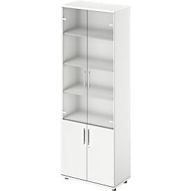 Schäfer Shop Genius combikast TETRIS WOOD, 6 OH, H 2270 mm glas- en draaideuren, hoogte incl. glijders, wit