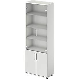 Schäfer Shop Genius combikast TETRIS WOOD, 6 OH, H 2270 mm glas- en draaideuren, hoogte incl. glijders, lichtgrijs