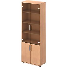 Schäfer Shop Genius combikast TETRIS WOOD, 6 OH, H 2270 mm glas- en draaideuren, hoogte incl. glijders, beukenhout afwerking