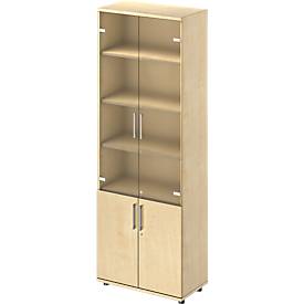 Schäfer Shop Genius combikast TETRIS WOOD, 6 OH, H 2270 mm glas- en draaideuren, hoogte incl. glijders, ahorn afwerking
