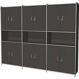 Combikast Toledo, met zicht-achterwand, afsluitbaar, 2 schuifladen, 5 ordnerhoogten, B 2360 x D 380 mm, antraciet