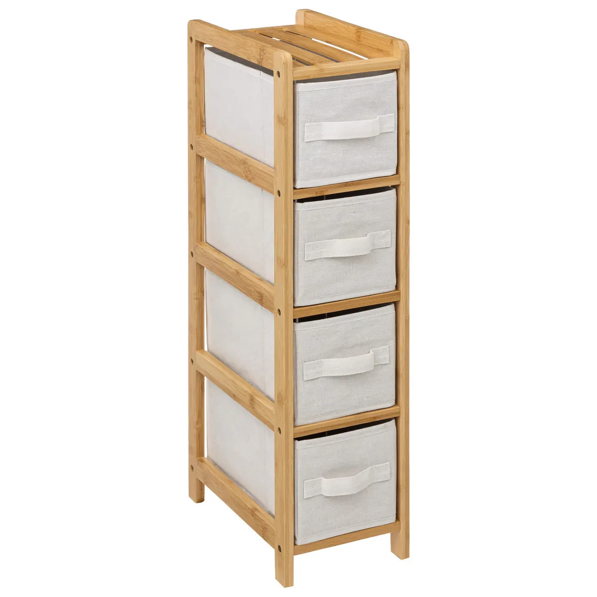 5five Opbergkast met 4 polyester manden - 4 lagen - bamboe - beige - 19 x 33 x 78 cm -