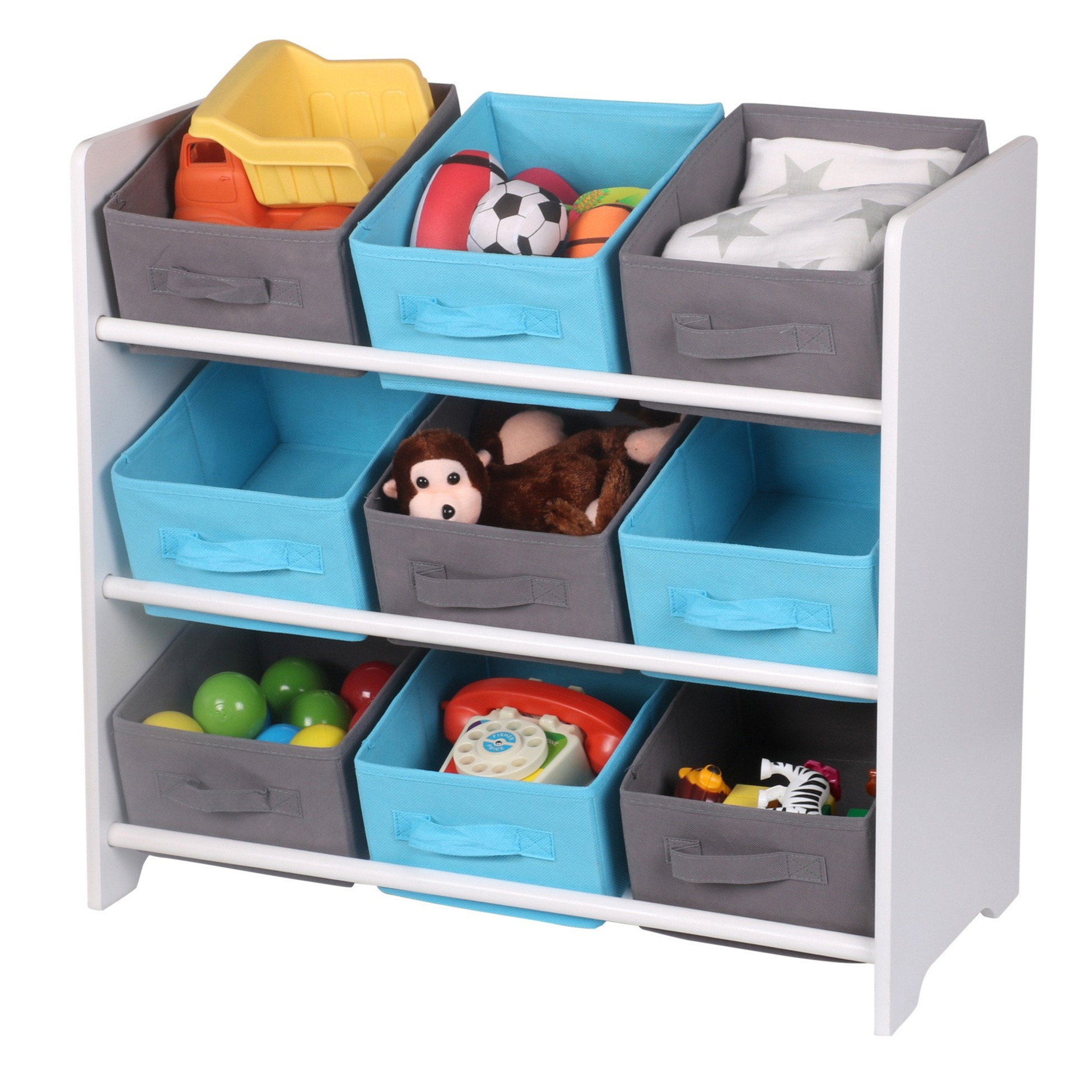 Urban Living Opbergrek 3-laags met bakken - blauw - hout/stof - 63 x 30 x 60 cm - speelgoed - kinderkamer -