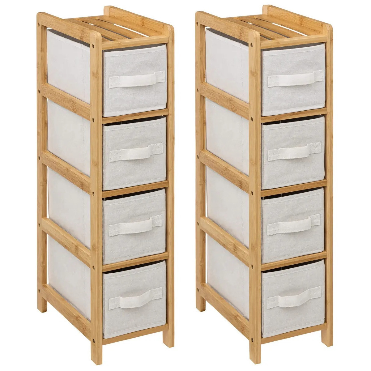 5five Opbergkast met 4 polyester manden - 2x - 4 lagen - bamboe - beige - 19 x 33 x 78 cm -