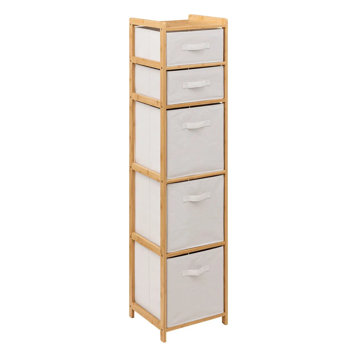 5five Opbergkast met 5 polyester manden - 5 lagen - bamboe - beige - 35 x 33 x 144 cm -