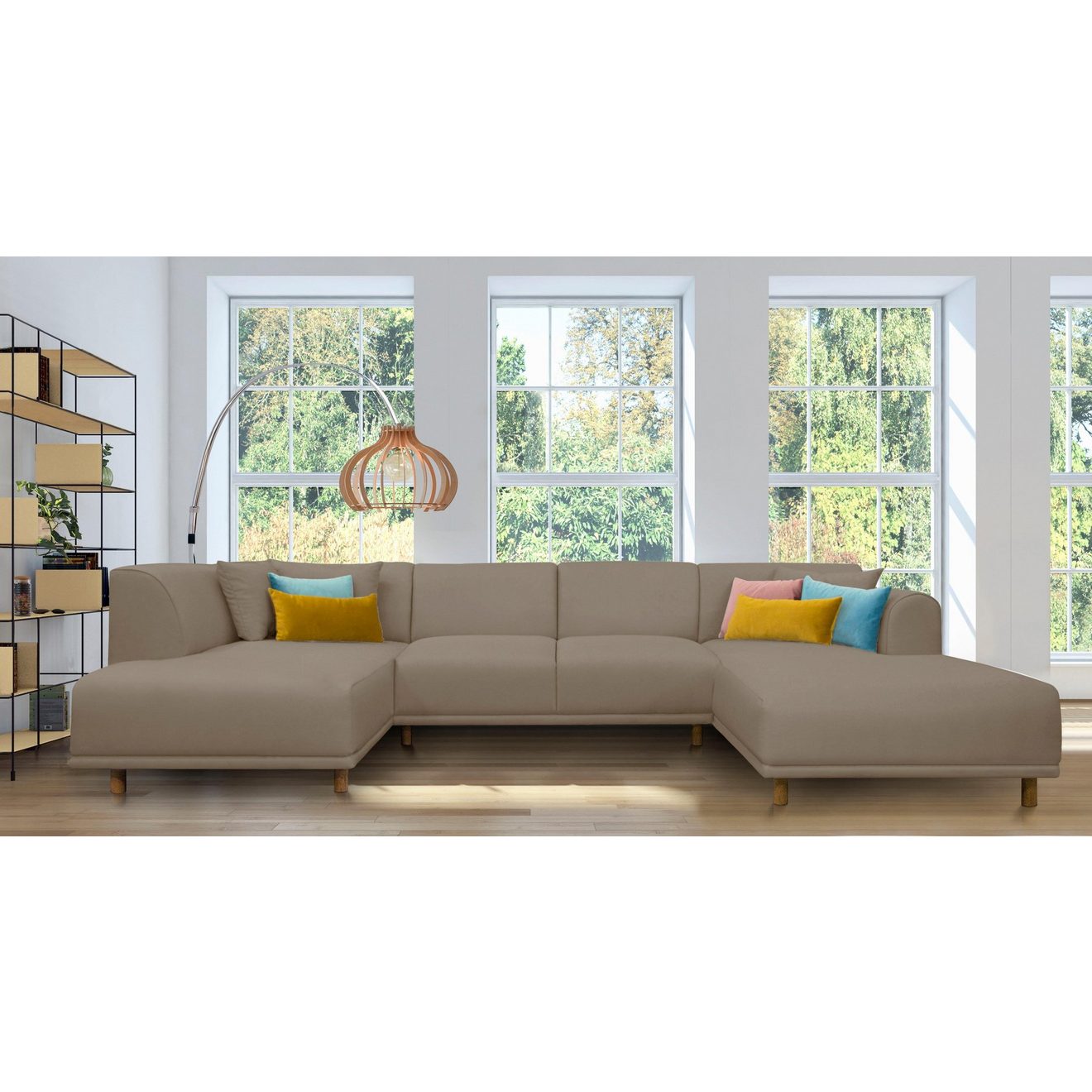 Andas Zithoek Maroon U-vorm in een scandinavisch design, met losse kussens
