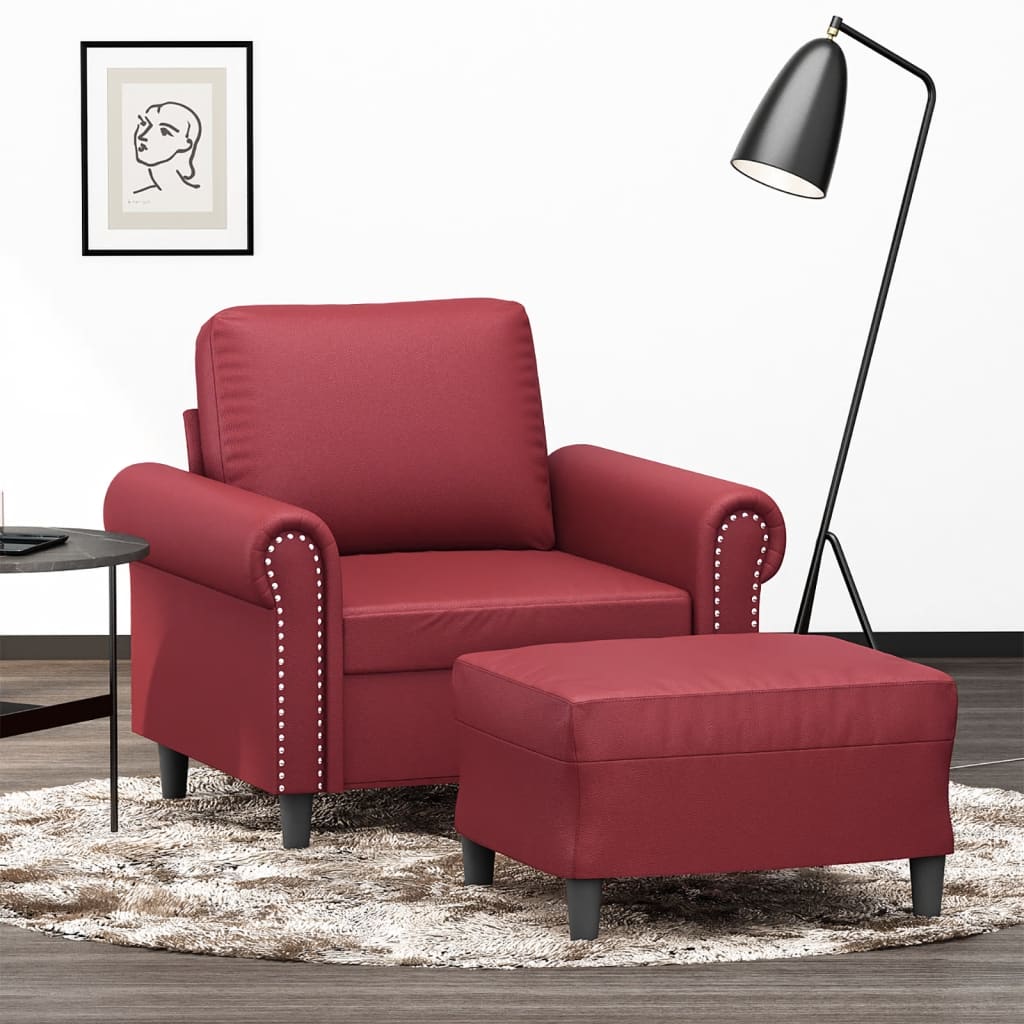 VidaXL Fauteuil met voetenbank 60 cm kunstleer wijnrood