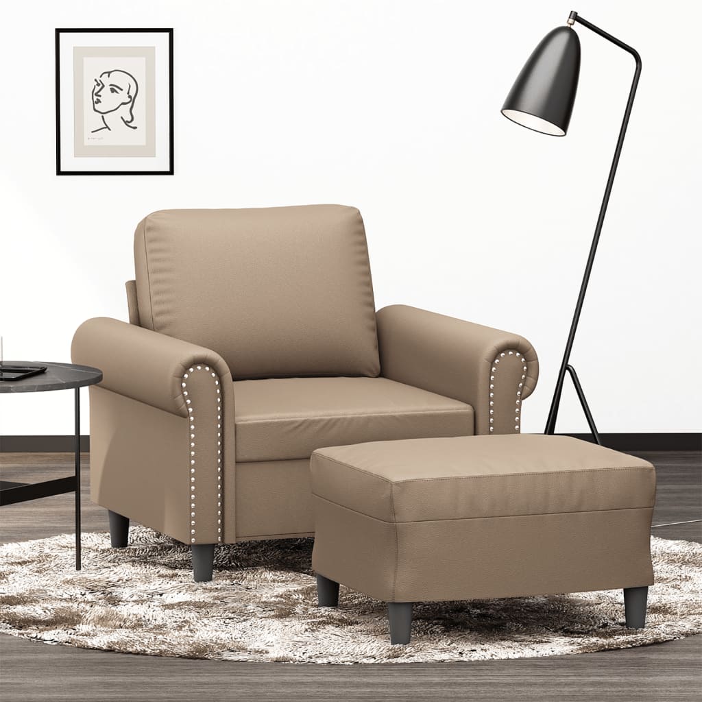 VidaXL Fauteuil met voetenbank 60 cm kunstleer cappuccinokleurig