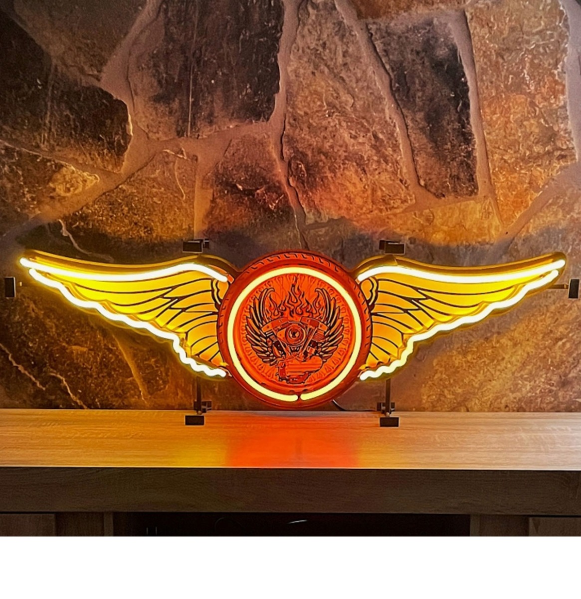 Fiftiesstore Motorcycle Wings (Echte Neon Verlichting Oranje/Geel 112 x 36 cm
