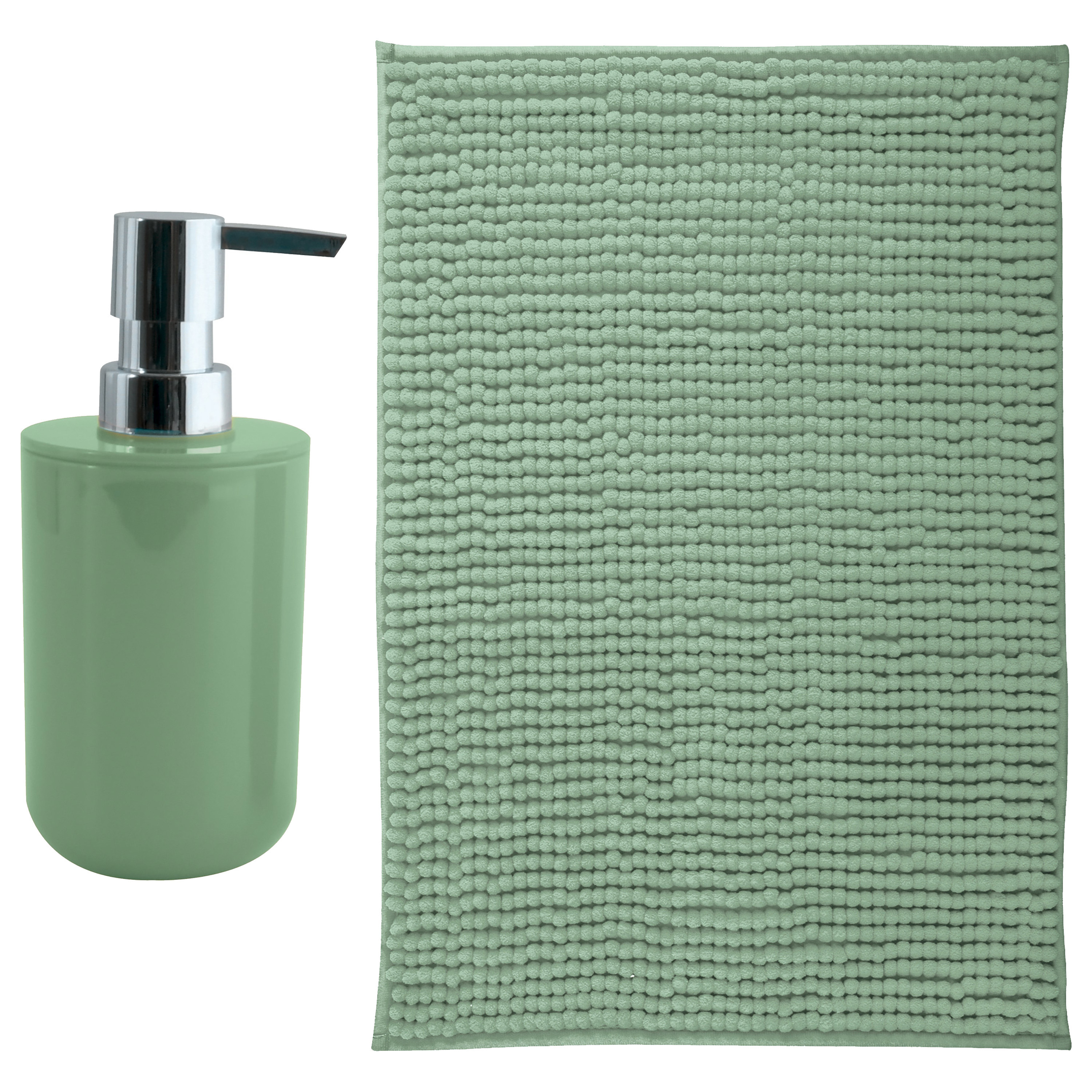 MSV badkamer droogloop mat - Milano - x 60 cm - met bijpassende kleur zeeppompje - groen -