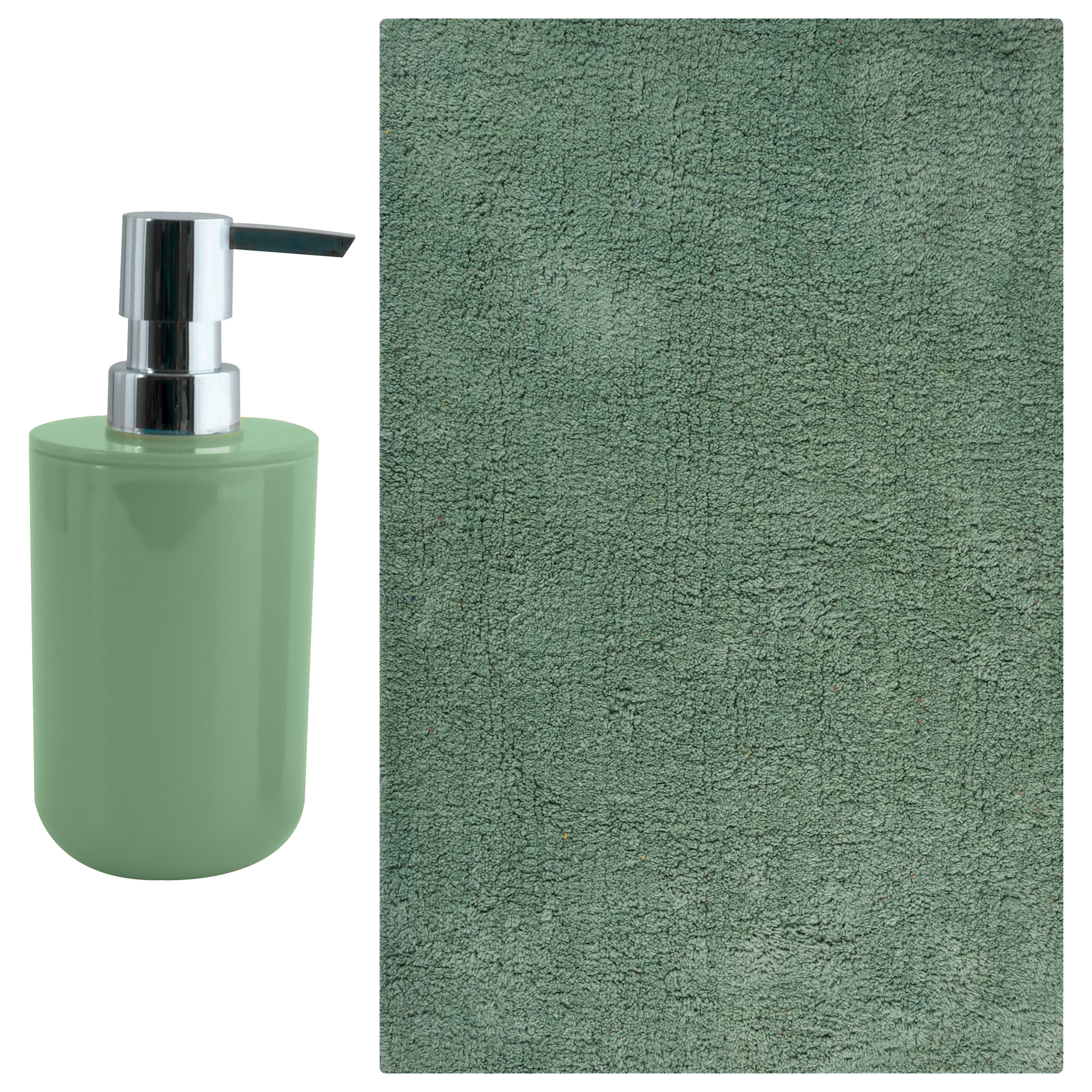 MSV badkamer droogloop mat - Napoli - 45 x 70 cm - met bijpassend zeeppompje - groen -