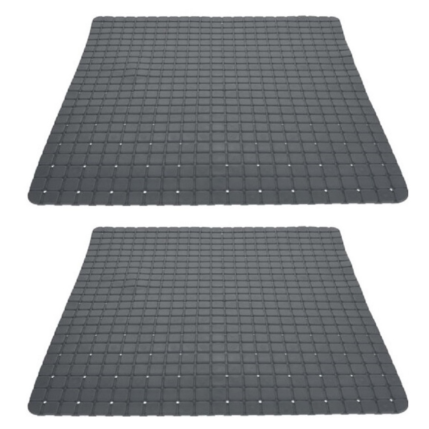 Merkloos 2x stuks anti-slip badmatten antraciet grijs 55 x 55 cm vierkant -