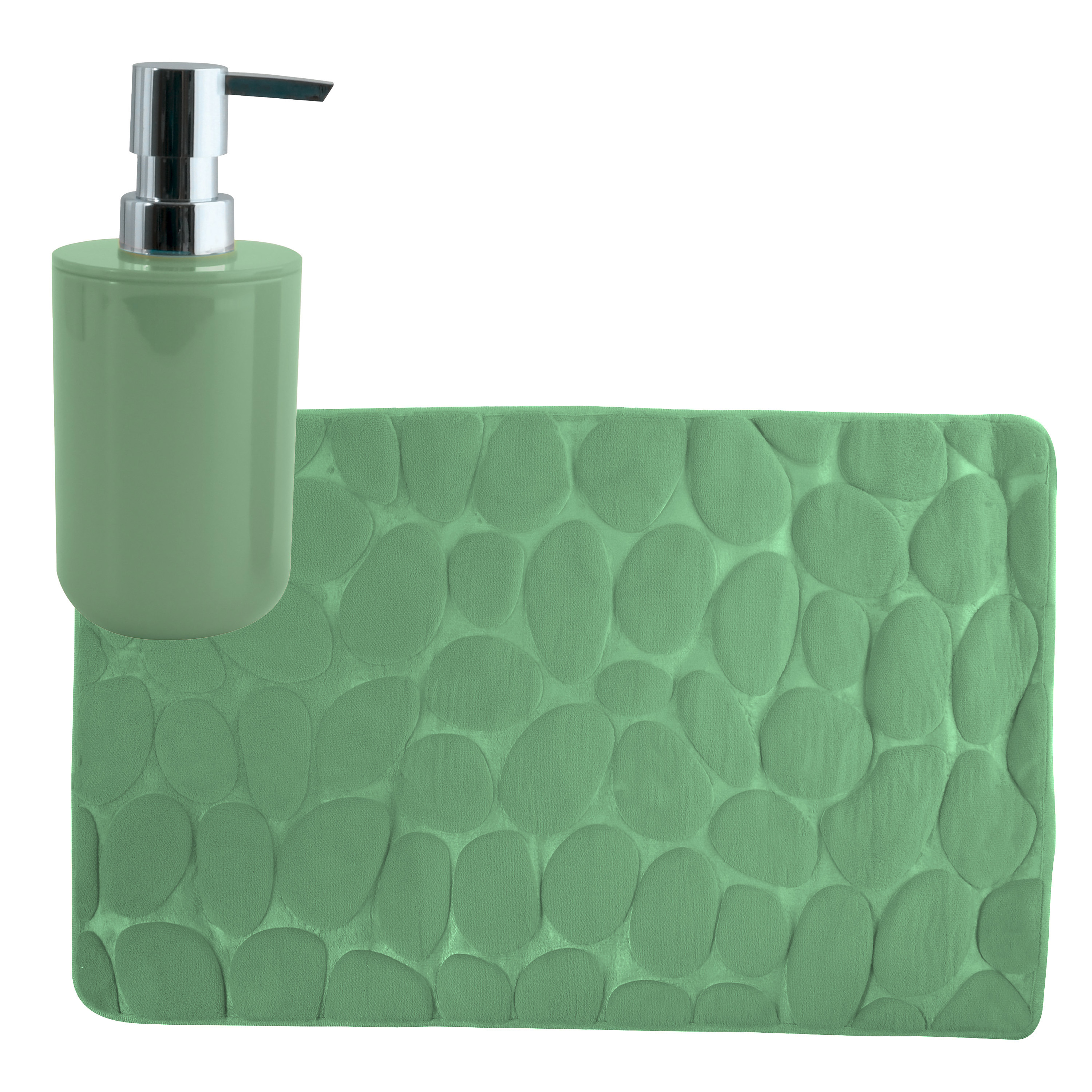 MSV badkamer droogloop mat/tapijt Kiezel - 50 x 80 cm - zelfde kleur zeeppompje - groen -
