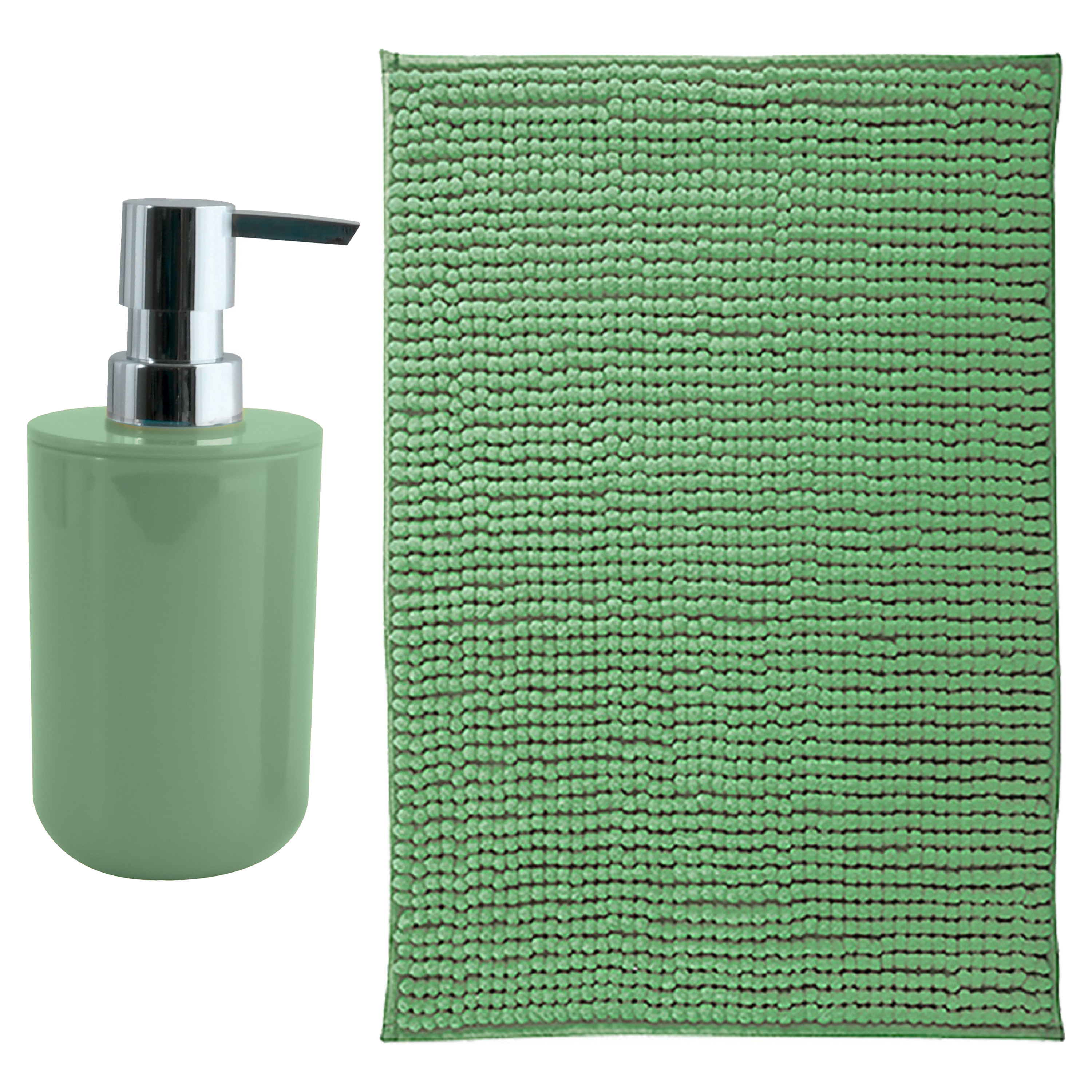 MSV badkamer droogloop mat - Genua - 50 x 80 cm - met bijpassende kleur zeeppompje - groen -