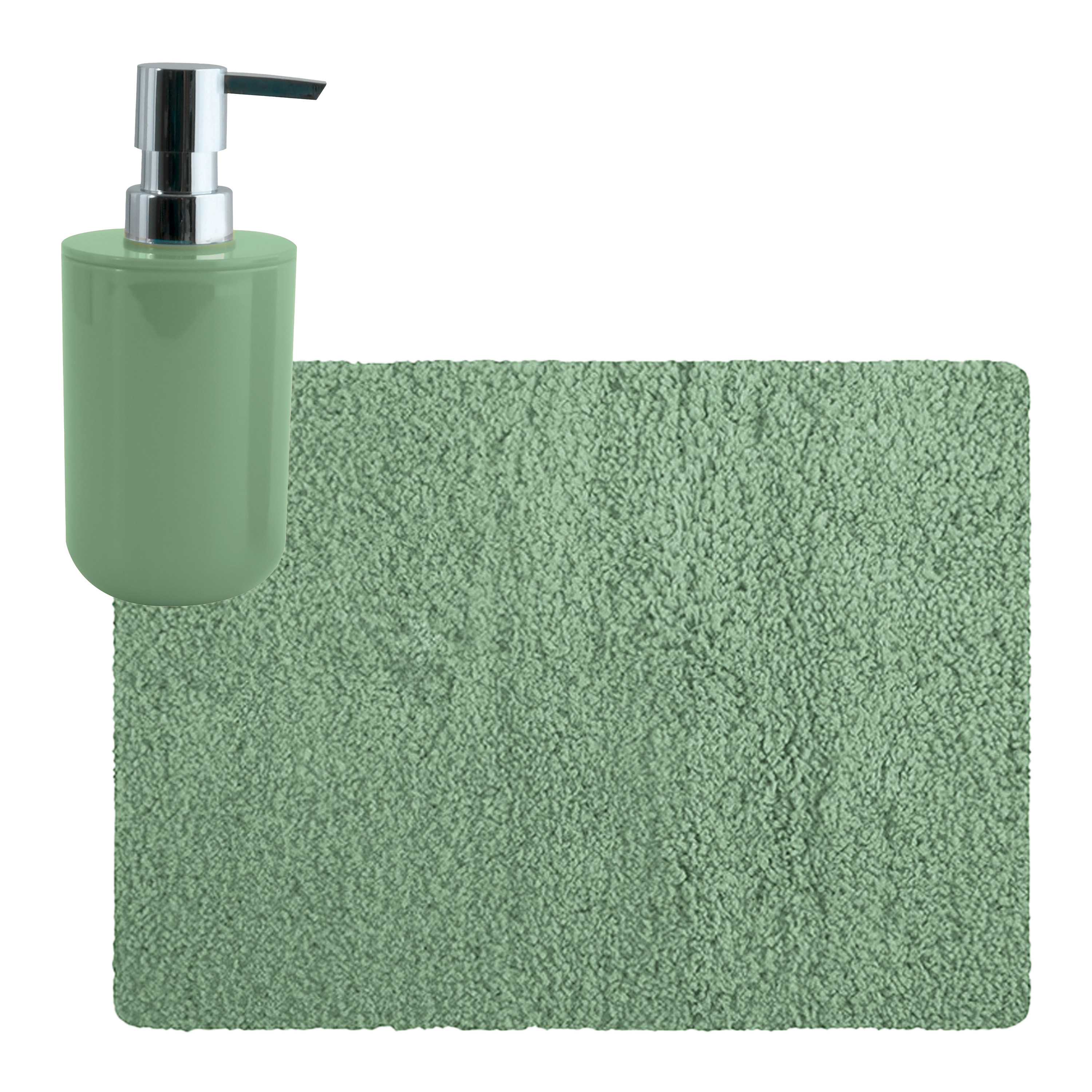 MSV badkamer droogloop tapijt - Langharig - 50 x 70 cm - incl zeeppompje zelfde kleur - groen -