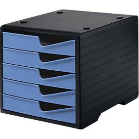 Styro Ladebox  swing, 5 laden, uittrekstop & verzonken greep, stapelbaar, B 270 x D 340 x H 255 mm, polystyreen, zwart-korenbloem