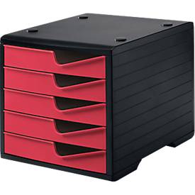 Styro Ladebox  swing, 5 laden, uittrekstop & verzonken greep, stapelbaar, B 270 x D 340 x H 255 mm, polystyreen, zwart-cranberry