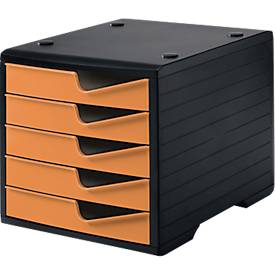 Styro Ladebox  swing, 5 laden, uittrekstop & verzonken greep, stapelbaar, B 270 x D 340 x H 255 mm, polystyreen, zwart-apricot
