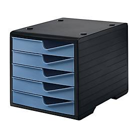 Styro Ladebox  swing, 5 laden, uittrekstop & verzonken greep, stapelbaar, B 270 x D 340 x H 255 mm, polystyreen, zwart-duifblauw