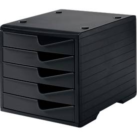 Styro Ladebox  swing, 5 laden, uittrekstop & verzonken greep, stapelbaar, B 270 x D 340 x H 255 mm, polystyreen, zwart-zwart