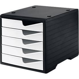 Styro Ladebox  swing, 5 laden, uittrekstop & verzonken greep, stapelbaar, B 270 x D 340 x H 255 mm, polystyreen, zwart-wit