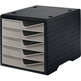 Styro Ladebox  swing, 5 laden, uittrekstop & verzonken greep, stapelbaar, B 270 x D 340 x H 255 mm, polystyreen, zwart-taupe
