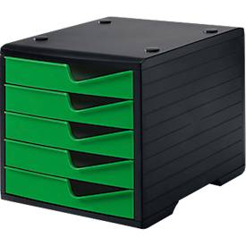 Styro Ladebox  swing, 5 laden, uittrekstop & verzonken greep, stapelbaar, B 270 x D 340 x H 255 mm, polystyreen, zwart-gekko