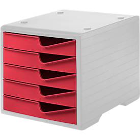 Styro Ladebox  swing, 5 laden, uittrekstop & verzonken greep, stapelbaar, B 270 x D 340 x H 255 mm, polystyreen, grijs-cranberry