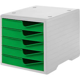 Styro Ladebox  swing, 5 laden, uittrekstop & verzonken greep, stapelbaar, B 270 x D 340 x H 255 mm, polystyreen, grijs-gekko