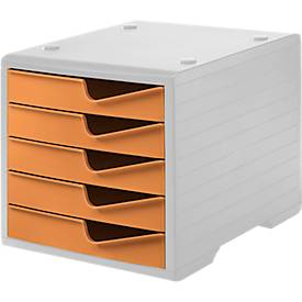 Styro Ladebox  swing, 5 laden, uittrekstop & verzonken greep, stapelbaar, B 270 x D 340 x H 255 mm, polystyreen, grijs-aprikoos