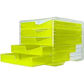 Styro Ladebox  swing NEONline, 5 laden, uittrekstop & verzonken greep, stapelbaar, B 270 x D 340 x H 255 mm, polystyreen, transparant neongeel