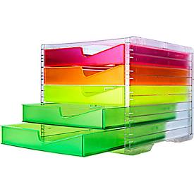 Styro Ladebox  swing NEONline, 5 laden, uittrekstop & verzonken greep, stapelbaar, B 270 x D 340 x H 255 mm, polystyreen, transparant-multikleurig