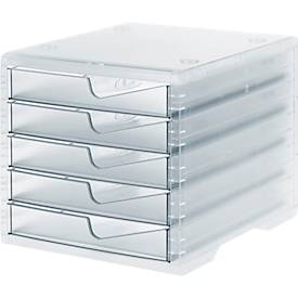 Styro Ladebox  swing light, 5 laden, uittrekstop & verzonken greep, stapelbaar, B 270 x D 340 x H 255 mm, polystyreen, transparant-transparant